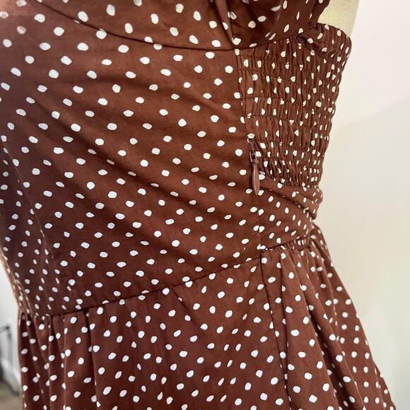 Faithfull the Brand Eryn Mini Dress Brown & White Polka Dot Puff Sleeve Sz 4 - Picture 9 of 12